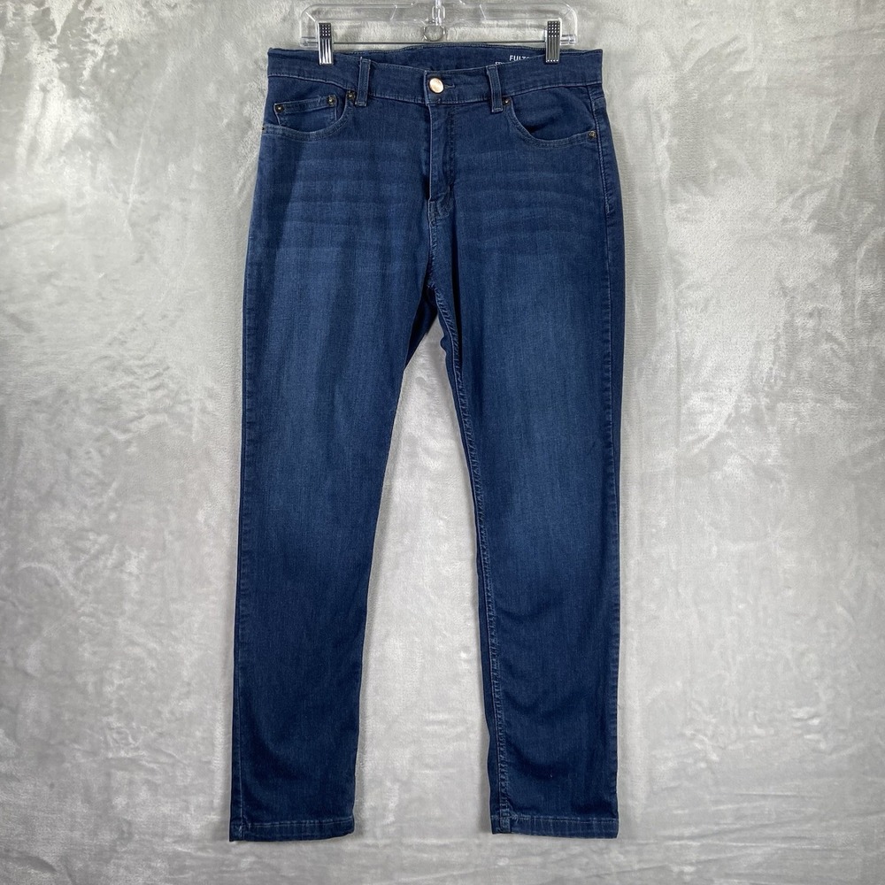 Mugsy Jeans mens 33x28 Fultons Denim Stretch Classic Fit Athletic Blue Dark Wash